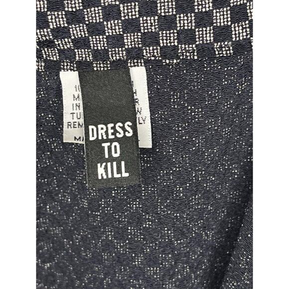 DRESS TO KILL Jane Mohr OS Navy Checkerboard Asymmetric Shirt Top Tunic - Picture 2 of 10
